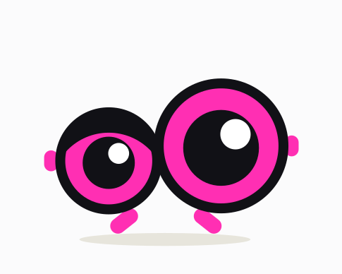 A pink two-eyed creature on two short legs