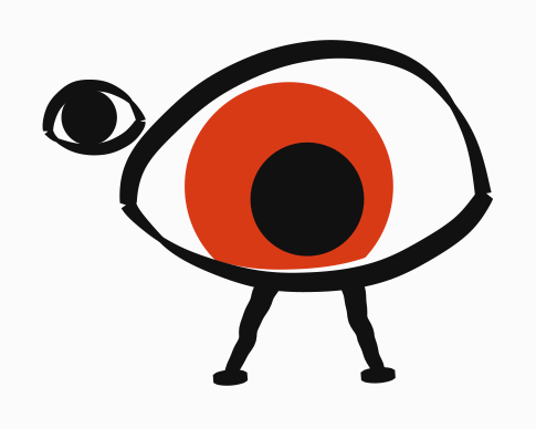 One big red-ringed eye on two thin legs, a small eye beside it